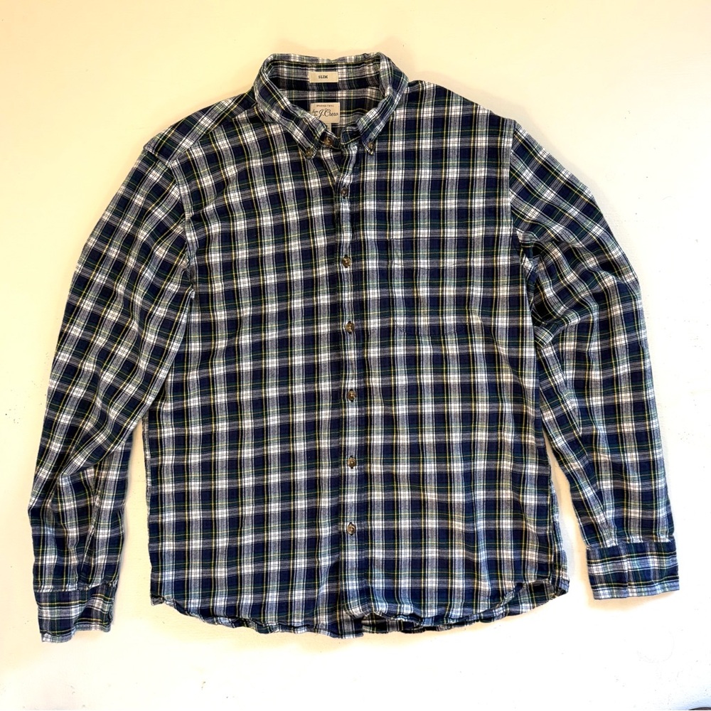 J. Crew Blue and Green Casual Button Down Shirt
